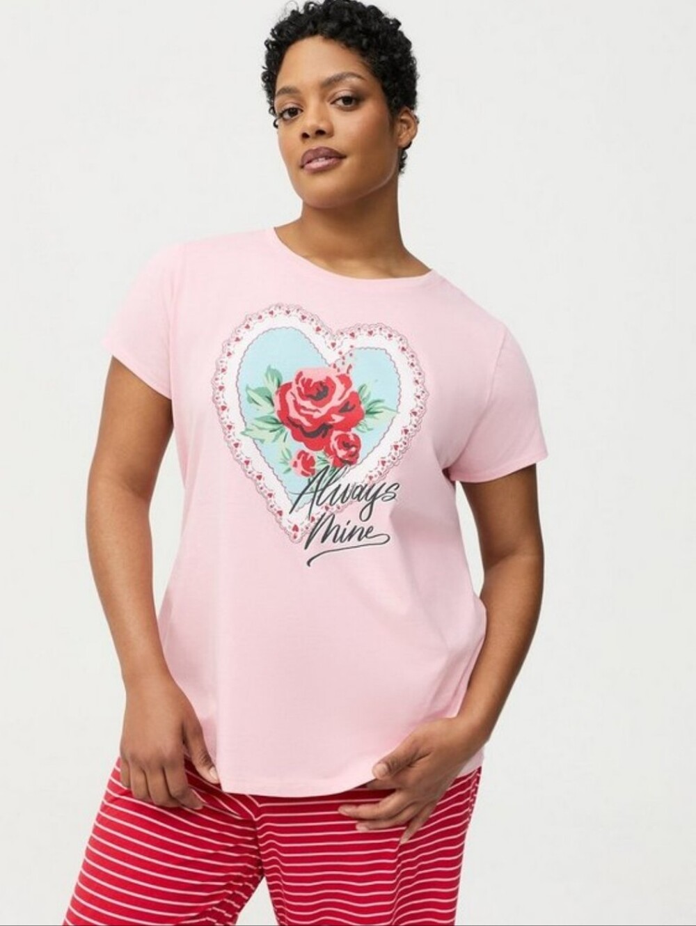NWT Torrid 'Always Mine' Pink Cotton Relaxed Crew Sleep Tee